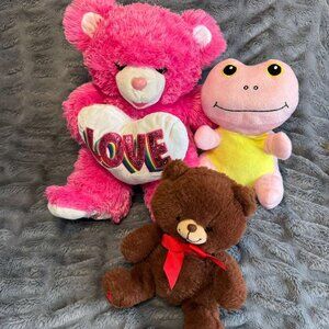BUNDLE Lot 3 KellyToy 9''-20" Teddy Bear Plush Stuffed Animal Soft Toy Pink Frog